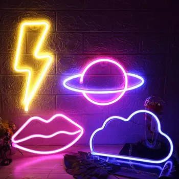 Montat pe perete Neon Mici Lumini de Noapte Baterie/USB Alimentat Led Neon Decor de Lumină Pentru Dormitor