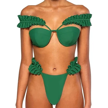 Noua Sexy Solid Ciufulit Bikini din Două piese Triunghi Femei Costum de Baie de Designer de costume de Baie de Vară pe Plajă rochii fara Spate Curea Scăldător