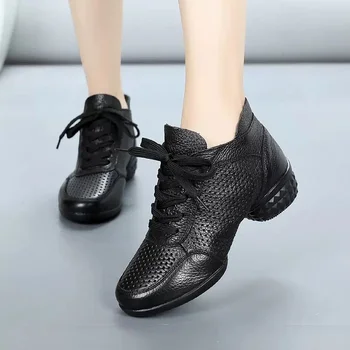 Pantofi de dans Femei Pătrat Dans Pantofi din Piele Moale, Talpa Jazz-ului Modern Pantofi de Dans Gol de sex Feminin Marinar Respirabil Adidași