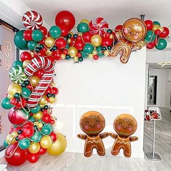 1 Set de Om turtă dulce de Crăciun, Baloane Arc Rosu Verde Bomboane Metalice Balonul de Aur Ghirlanda pentru Petrecerea de Craciun de Anul Nou Decor
