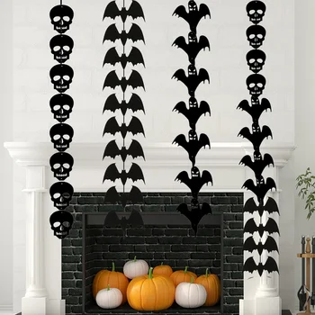 1 Set Halloween Liliac Negru Craniu Fantomă Simțit Agățat Șir Ornament De Usa De Perete Home Decor Petrecere De Halloween Decoratiuni Ghirlanda