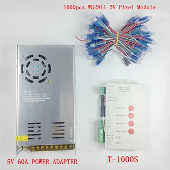 1000pcs DC 5V WS2811 led Pixel Module de 12mm IP68 RGB difuză adresabil + T1000S Controller +5V 60A adaptor de Alimentare