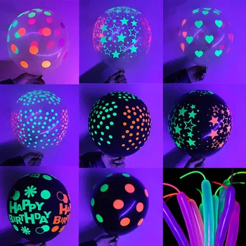 10buc Blacklight Party Baloane UV Neon Baloane de 12 Inch Negru Lumina Fluorescentă Buline Baloane pentru Nunta Arc Petrecere
