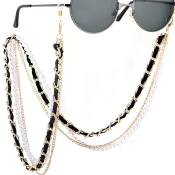 1buc New Sosire Moda Perla din Piele Ochelari Lanț Trend de Lux, Aur, Argint, Ochelari de Titular Curea Curele Lanț de Gât