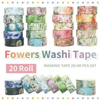 20 Rola Floral Romantic Hârtie Washi Banda 15mm*4m Flori de Mascare Benzi Decorative Autocolante DIY Papetărie, Rechizite Școlare