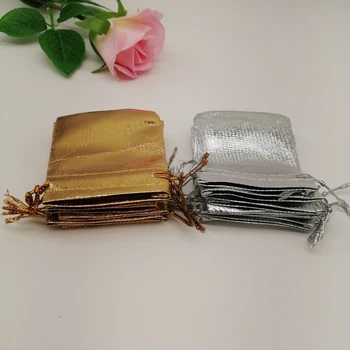 50pc Aur, Argint, Sac Textil Cadou Sac de Folie de Aluminiu Pânză de Sac Cordon Nunta Sac de Cadouri pentru Nunta Petrecere de Crăciun Candy Bag