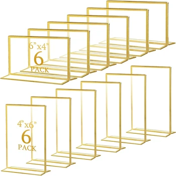6 Pack Gold Acril Cadru Titular Semn Dublă Față-Verso Numerele De Masă Titularul De Afișare Desktop Stand Meniu De Afaceri, Magazin De Titular Semn