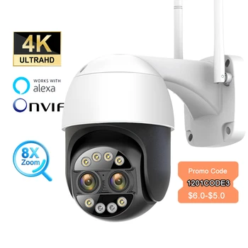 8MP 4K PTZ WIFI Camera de Supraveghere de Exterior Dual Lentilă de Securitate, Camere IP Wireless 8X Zoom AI Detectarea CCTV Camera Viziune de Noapte