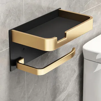 Aurul negru Titularul de Hârtie Igienică de la Baie Montare pe Perete Multifunctional WC Hârtie Suport de Telefon Raft Rola Prosop Raft Accesorii