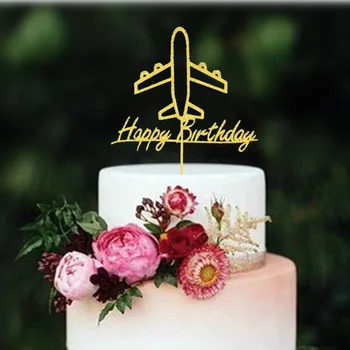 Avion Cake Topper - Sclipici Auriu Carton Happy Birthday Avion Petrecere Tematică Decorare Tort de Aprovizionare - Nou Copil pentru Fotografie