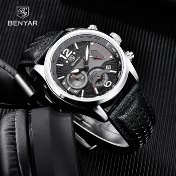 BENYAR 2022 Brand de Top Luxury Mens Ceasuri Quartz Multifunctional Ceas Cronograf Pentru Barbati Sport Impermeabil din Piele Ceas