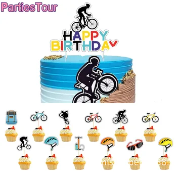 Bicicleta Tort Fân Ciclism Biciclete Decor Tort pentru Boy Fata de Colorat Biciclete Happy Birthday Cake Topper Tema Sport Consumabile Partid