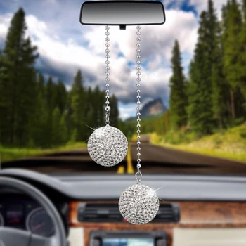 Bling Bling Femei Bărbați Diamond Crystal Ball Auto Oglinda Retrovizoare Ornament Masina Pandantiv Auto Decor Agățat De Cadouri De Vacanță