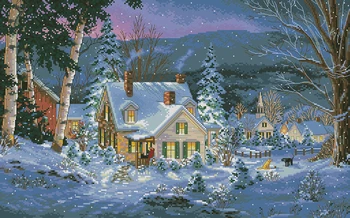 Calitate de Top Frumos Minunat Numărat goblen Kit de Iarna Tăcere Tăcere Hivernal Hill House Iarnă Zăpadă de Noapte dim 08862