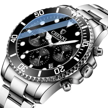 Clasic de Lux Barbati Cronograf Ceasuri Negru de Argint din Oțel Inoxidabil Business Casual Top Brand CHENXI Funcția de Cuarț Ceas de mână