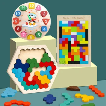 Colorat Puzzle 3D din Lemn, Jucării de Înaltă Calitate Tangram Matematica Joc de Puzzle pentru Copii Preșcolari Imaginația Jucarii Educative pentru Copii