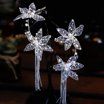 Coreeană plasă de dantelă, Paiete, Flori de par clip de mireasa rochie de mireasa frizură romantic frumusete zână pearl accesorii de par pentru femei
