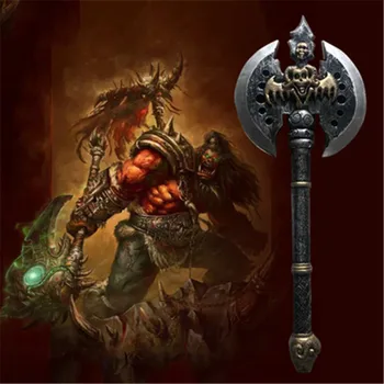 Cosplay 1:1 Cavaler Orc cu două tăișuri Negru Topor Bal Prop Fierbinte Joc World Of Warcraft Cosplay Topor Arme Joc de Rol 68CM PU Prop