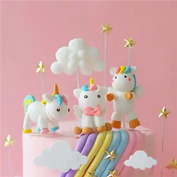 Curcubeu Happy Birthday Cake Topper Decor Ziua De Naștere Tort Unicorn Soft Pompom Nor Cupcake Toppers Steaguri Nunta Petrecere Copil De Dus