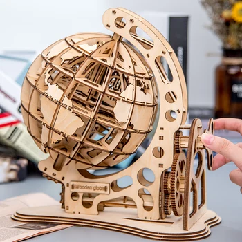 De lemn, Glob de Puzzle 3D DIY Unitate Mecanică Model de Transmisie Roti Asamblarea Puzzle-uri de Birou Acasă Decorare Jucării pentru Adulți