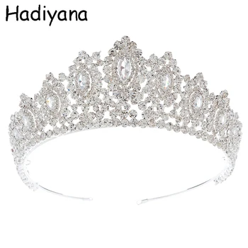 Hadiyana de Lux Stras Bijuterii Mireasa Diademe Și Coroana Strălucitoare Cubic Zircon Glamour Printesa Coroana Nunta Bal Cupru HG6101