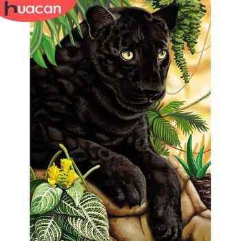 HUACAN 5D DIY Diamant Broderie Leopard Negru Diamant Pictura Animal Mozaic Pătrat Rotund Strasuri Decor de Perete