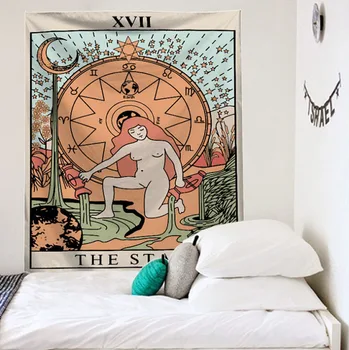 Mandala Carte de Tarot Model Pătură Tapiserie de pe Perete Tapiserii Dormitor Cuvertură Arunca Acoperi Soarele, Luna Decor de Perete 95x73CM