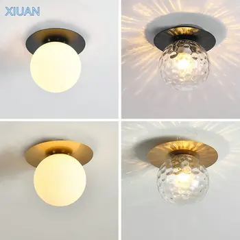 Moderne de Lux Rotund de Sticlă Lampă de Plafon Negru de Metal de Aur LED E27 Lumini Plafon pentru Hol, Coridor Intrare Culoar Illuminaire