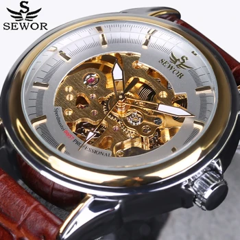 Noi SEWOR Ceasuri de Lux de Brand de Moda pentru Bărbați Automată Gol Afară de Om Mecanice Ceas sport, ceas Waches relogio masculino