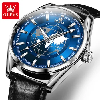 OLEVS 9926 Cuarț Impermeabil Ceas pentru Barbati Fierbinte Stil Glob PU Curea de Moda pentru Bărbați Ceasuri de mana Luminos Calendar Orologio da uomo