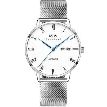 Relogio Elveția I&W afaceri Automatic Mens Watch de brand de Lux Ceas Mecanic rezistent la apa Safir de Sticlă calendar Plasă de trupa