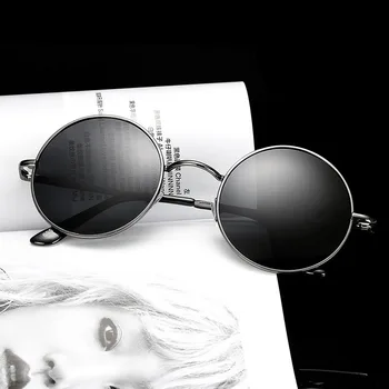 Retro Rotund ochelari de Soare Polarizat Bărbați Femei Epocă Ochelari de Soare Cadru Metalic Negru lentile de Partid Ochelari de Conducere Pescuit UV400