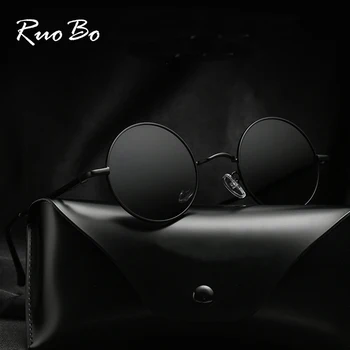 RUOBO Retro Polarizate de Metal Rotund Cadru ochelari de Soare Ochelari Pentru Bărbați și Femei de Conducere de Pescuit de Brand Designer de Ochelari de Soare UV400