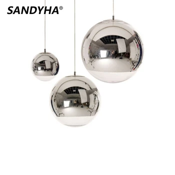 SANDYHA Nordic Pandantiv cu Led-uri Lumini de Minimalism Oglindă Minge Glob de Sticlă Living Sufragerie Dormitor Decor Acasă de Suspendare a corpului de Iluminat