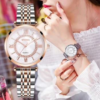 Top Brand De Lux 2022 Femei Ceasuri De Moda Diamant Doamnelor Ceasuri De Mână Din Oțel Inoxidabil, Rose Gold Curea De Ochiuri Femei Cuarț Ceas