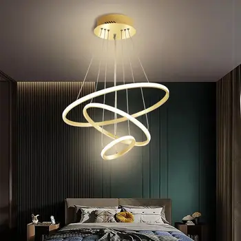 Trei-inel LED Plafon Candelabru Acasă Candelabru de Aur de Iluminat Minimalist Modern, Camera de zi Lumini Nordice Candelabru