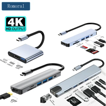 USB 3.1 Tip-C Hub Pentru Adaptor HDMI cu TF, SD, Port Ethernet Compatibil 4K Suport Samsung Dex Modul USB-c Dock Pentru Laptop Macbook