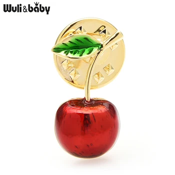 Wuli&copilul Drăguț Cherry Guler Ace Pentru Femei Email Rosu Fermecător Fructe Cămașă Rochie Ace de Brosa, Cadouri de