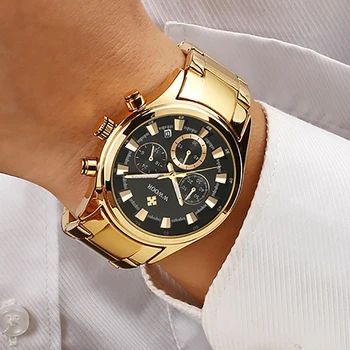 WWOOR Aur din Oțel Inoxidabil Barbati Ceas de Moda Cronograf rezistent la apa Cuarț Ceasuri Luminos Data Ceas Pentru Bărbați Relogio Masculino