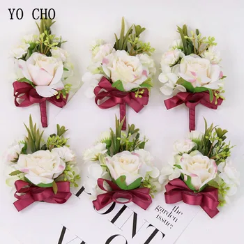 YO CHO Retro Alb de Flori de mână Corsaje Costum Stil Rustic domnisoarele de Onoare Nunta Accesorii Decor Flori Artificiale Brosa